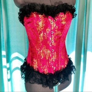 Hot Topic Corset Hot Pink Lace Floral Over…